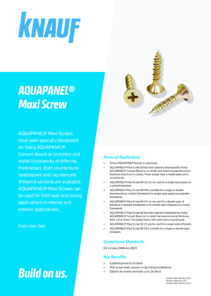 Knauf Aquapanel Maxi Screws Data Sheet