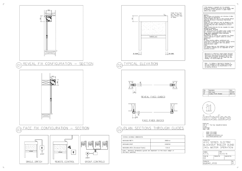 4100 Series Blackout Blind - Drawing Motorised