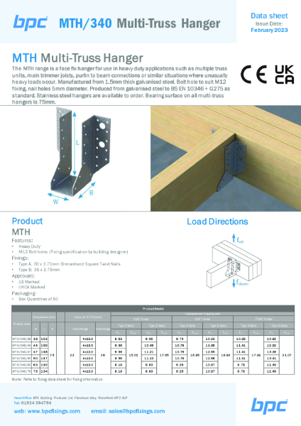 MTH-340-Multi-Truss-Hangers-DL  Data Sheet