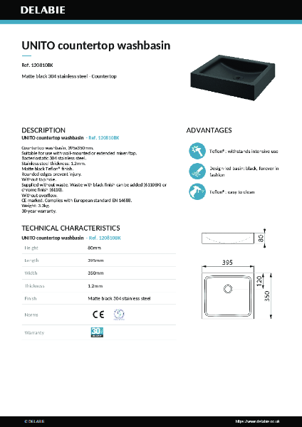 UNITO wall-mounted washbasin without tap hole black120810BK