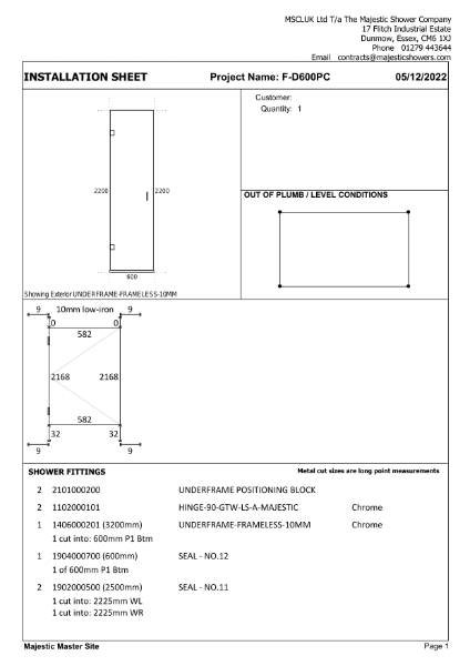 Installation Sheet - Maine 600mm