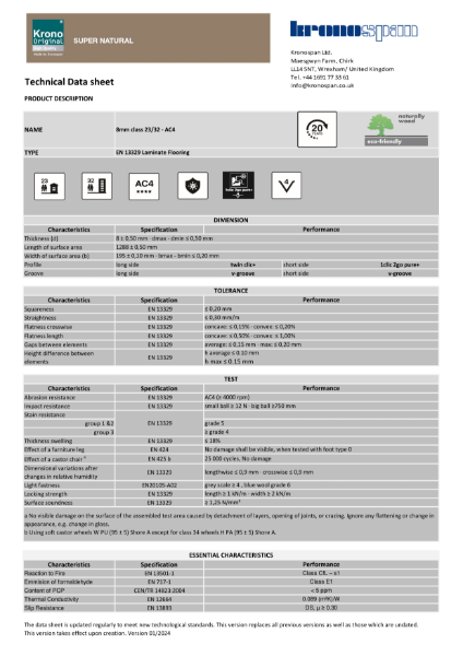 Krono Original Supernatural Technical Datasheet