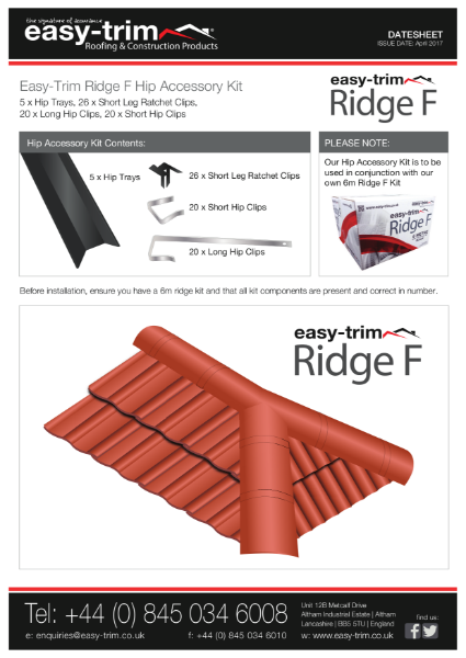 Easy-Trim Ridge F Hip Kit Accessory Kit Datasheet