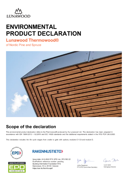 Lunawood Thermowood® of Nordic Pine and Spruce EPD