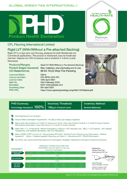 CFL RLVT Green Tag Product Declaration