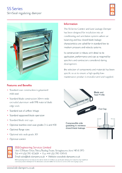 SS Series Slim Seal Volume Control Damper Brochure