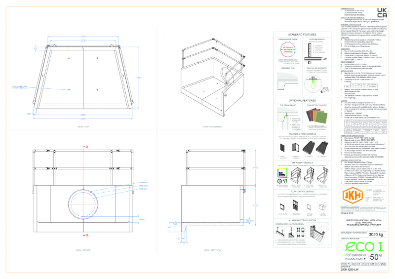 SERIES 2000 HEADWALL (LEVEL WINGWALL, 1250mm HIGH)