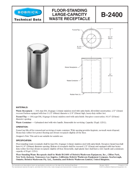 Floor-Standing Large-Capacity Waste Receptacle