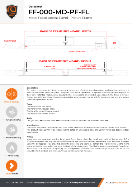 Datasheet - Flipfix Non Fire Rated Picture Frame