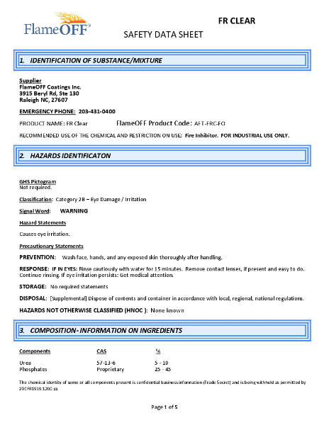 FlameOFF FR Clear Safety Data Sheet