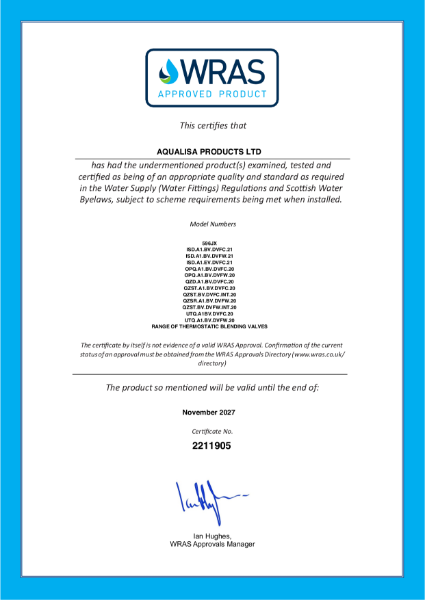 Aqualisa WRAS Approval Certificate-2211905