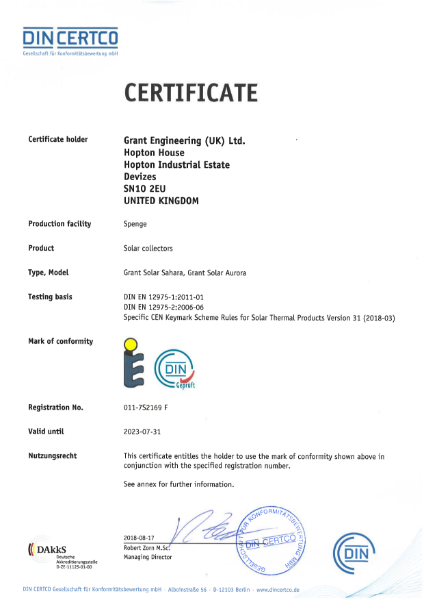 Solar Thermal Keymark approval