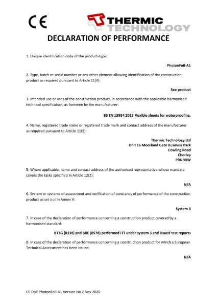 PhotonFoil-A1 (non-combustible) CE DoP