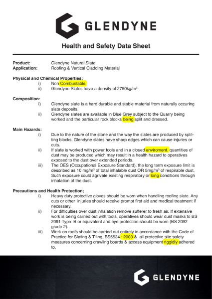 Glendyne COSHH Datasheet