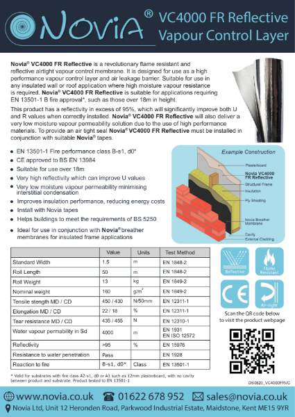 Novia VC4000 FR Reflective Air Leakage and Vapour Control Layer