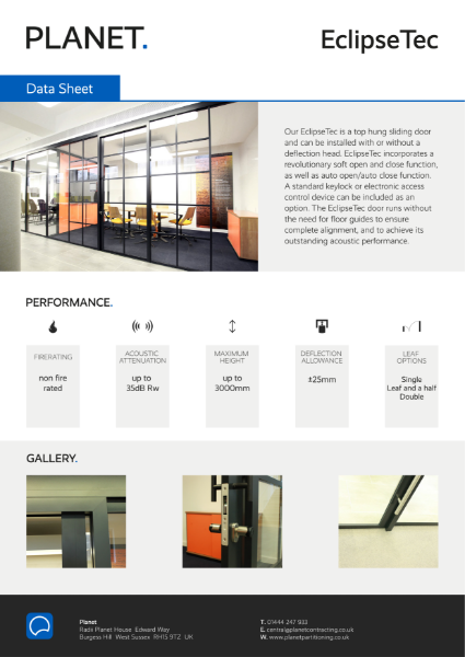 EclipseTec Sliding Door Data Sheet