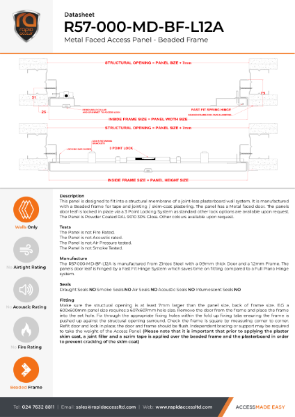 Datasheet - Riser Door Non Fire Rated, Beaded Frame