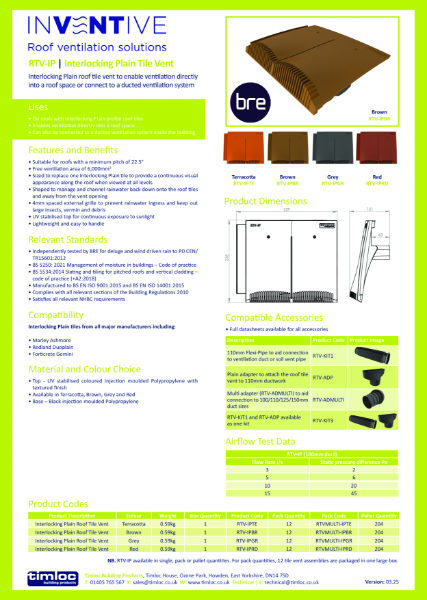 Interlocking Plain Roof Tile Vent Datasheet