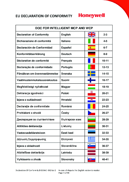 Morley MCP5A and WCP5A EMC & ROHS Declaration of Conformity
