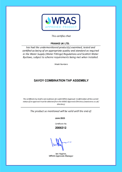 Carron Phoenix Savoy WRAS approval