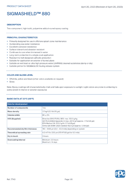 Sigmashield 880 datasheet