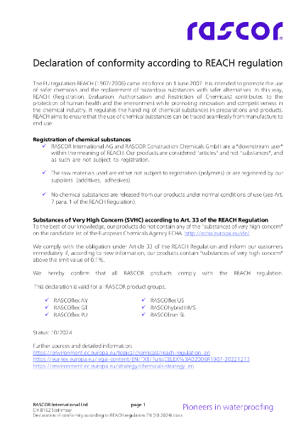 Declaration of conformity according to REACH regulation EN (10.2024)