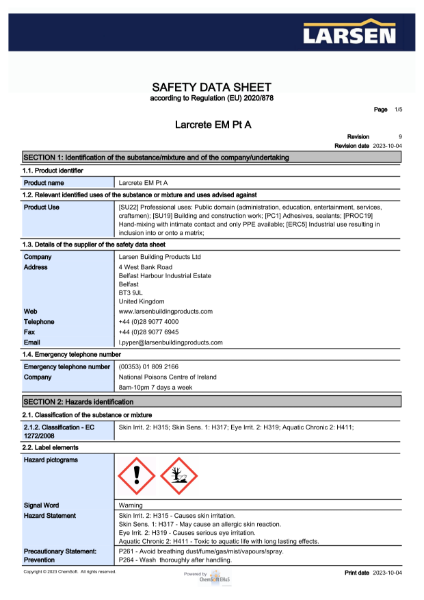 MSDS - EM Epoxy Mortar