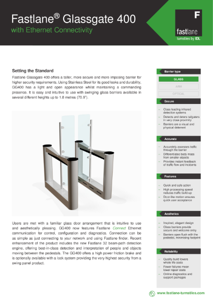 Fastlane Glassgate 400 Data Sheet