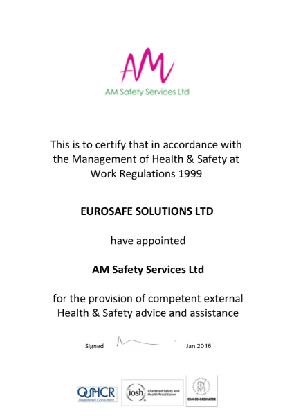 AM Safety Services Certificate