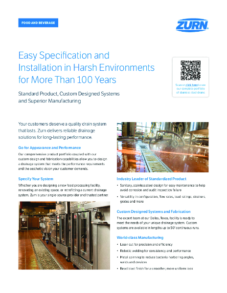 Zurn Stainless Drains In Food & Beverage