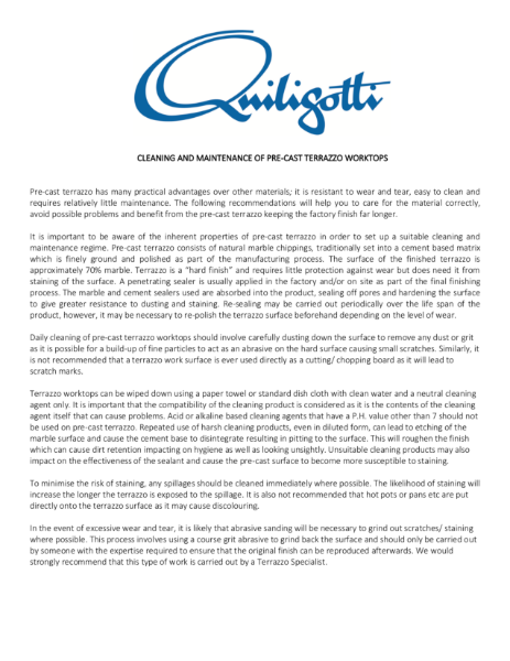 Pre-cast Worktops Cleaning and Maintenance