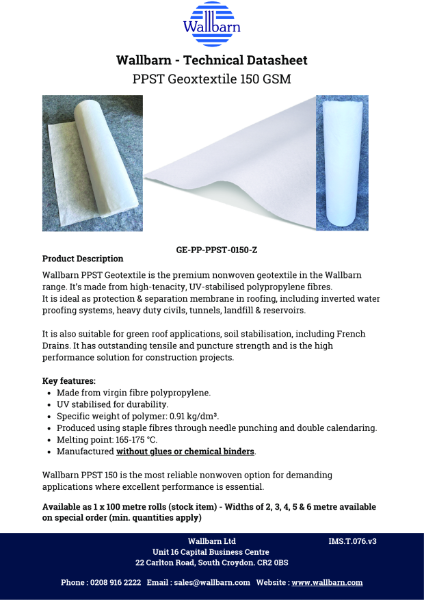 Datasheet - Geotextile PPST 150GSM