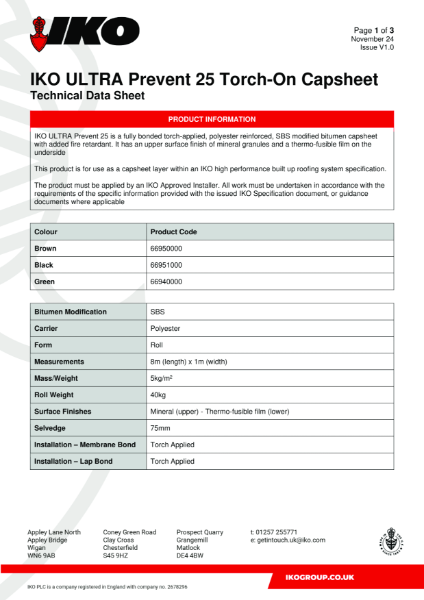 Technical Data Sheet (TDS) - IKO ULTRA Prevent 25 Capsheet