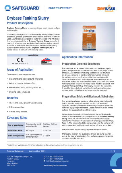 Drybase Tanking Slurry Datasheet