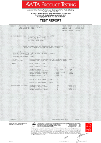 AS/NZS 1530.3 AWTA Product Testing for Ampelite Wonderglas GC SR76