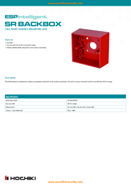 515.001.021 Standard Red Surface Mounting Back Box for MCP and CP Callpoints