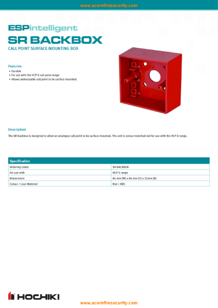 Standard Red Surface Mounting Back Box for MCP and CP Callpoints | ADT ...