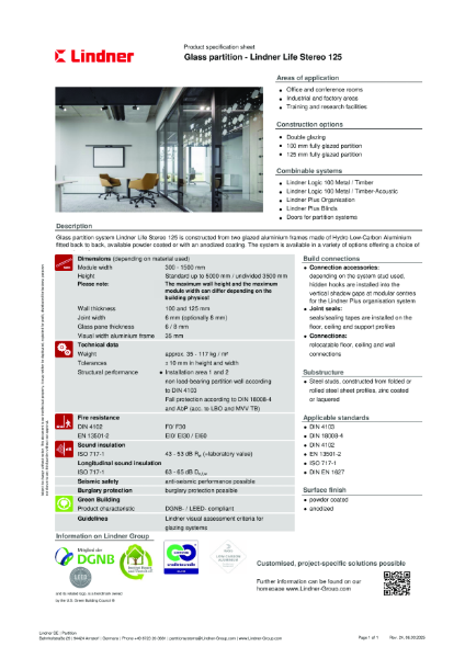 Lindner Life Stereo 125 - Data sheet