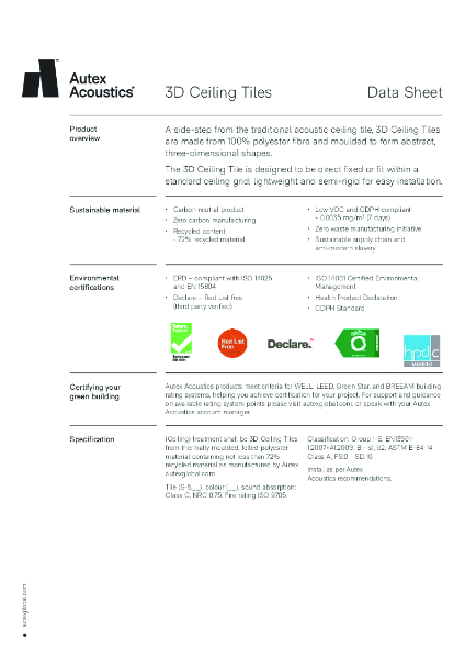 3D Ceiling Tiles Datasheet