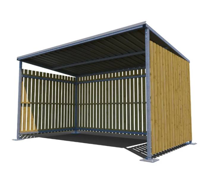 Blox B Shelter - Timber slat open front cycle shelter.