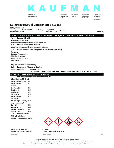 SurePoxy HM Gel Safety Data Sheet - Component B