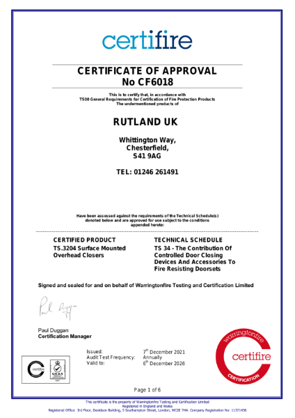 TS.3204 - BS EN 1634-1 Fire Test - Certifire Certificate 
