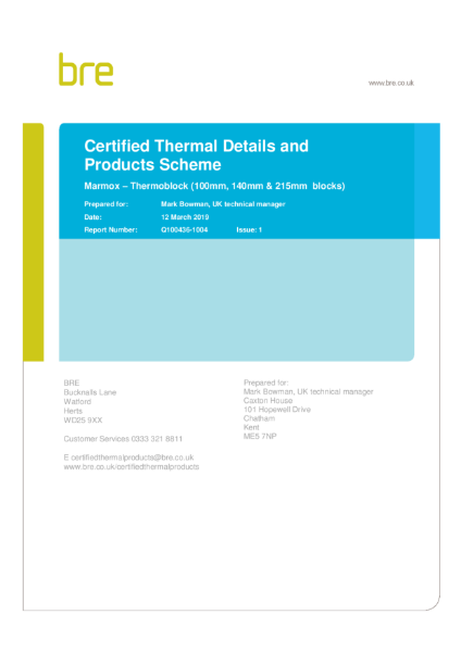 Thermoblock designs in BRE certified Products Scheme