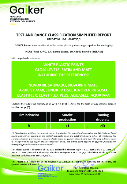 Fire Test Report Juno Elastiflex