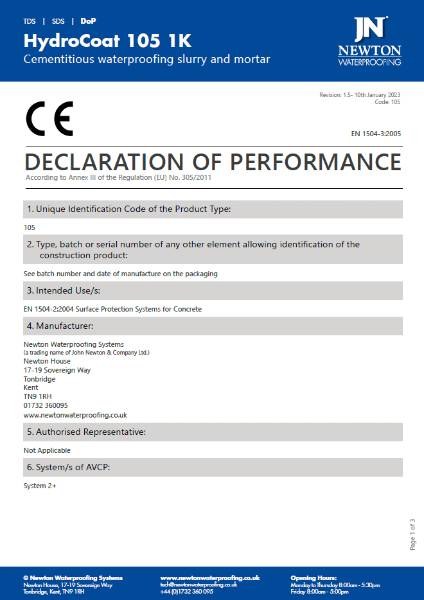 Newton HydroCoat 105 1K - Declaration of Performance