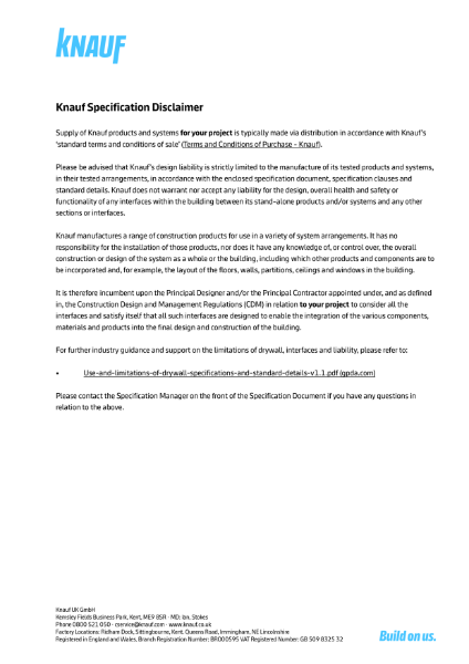 Knauf Specification Disclaimer