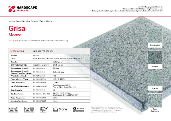 Grisa Monza Hardscape Datasheet