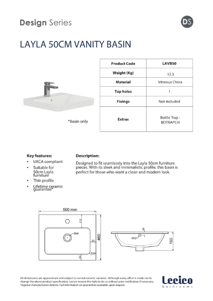 Layla 50cm Curved Vanity Washbasin