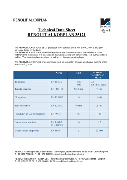 RENOLIT ALKORPLAN 35121 Protection layer - Technical Datasheet