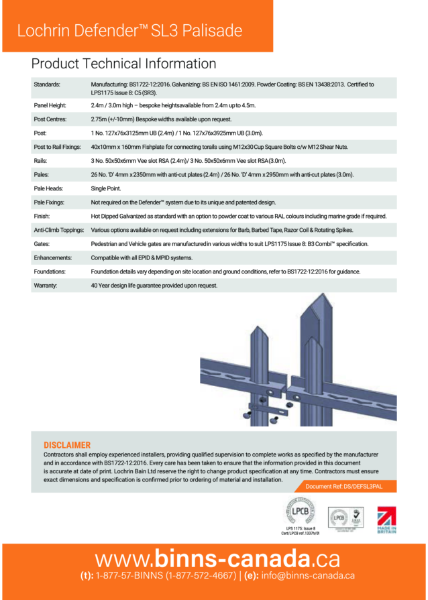Lochrin SL3 Palisade Fencing Product Sheet